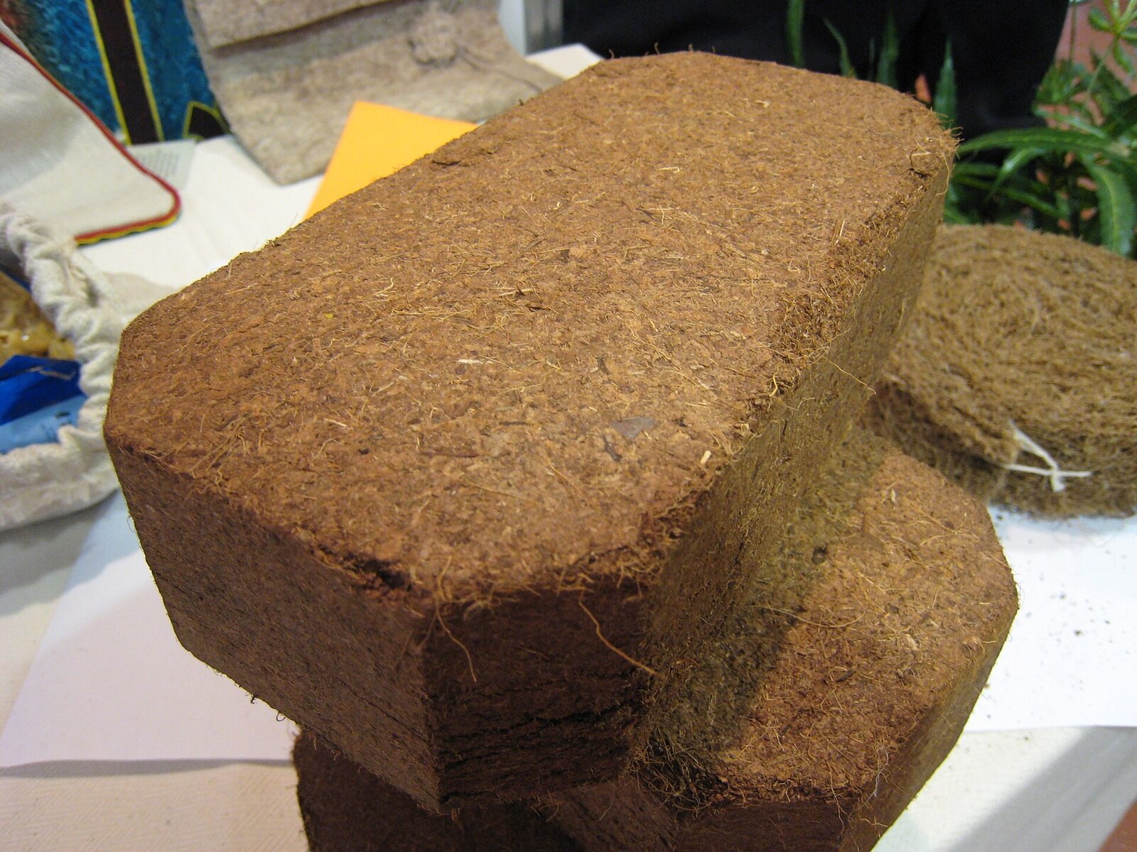 Close-up of a compressed coco peat block
