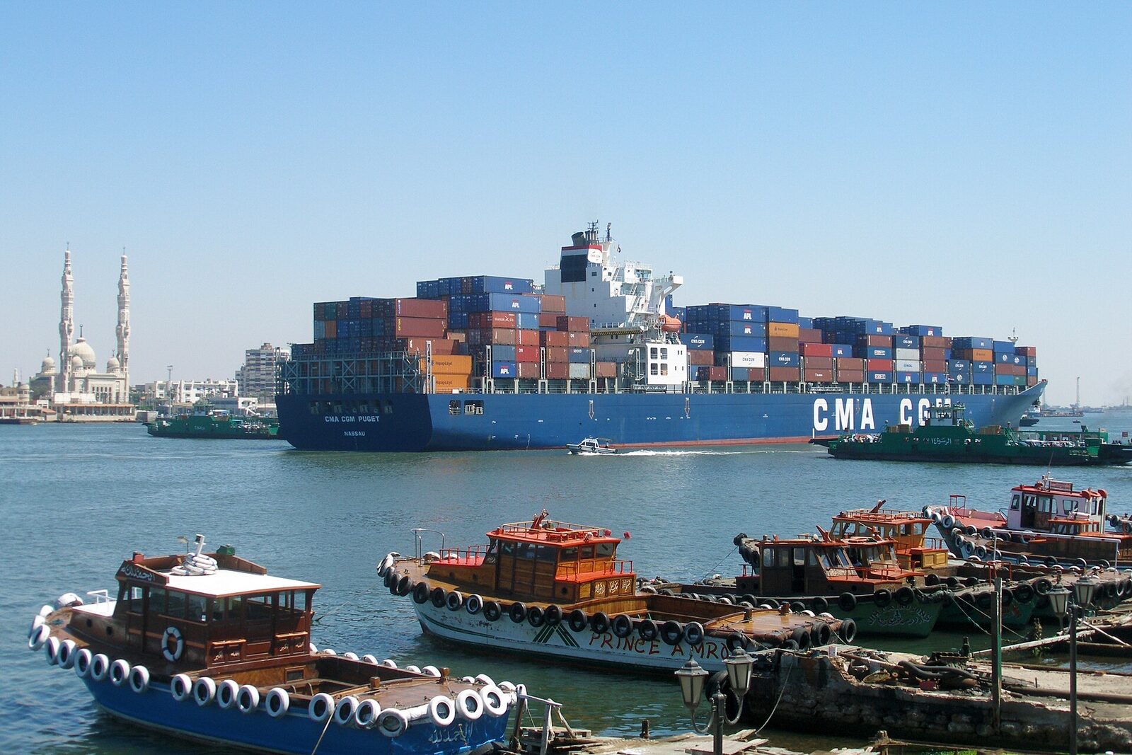 Container ship transiting the Suez Canal